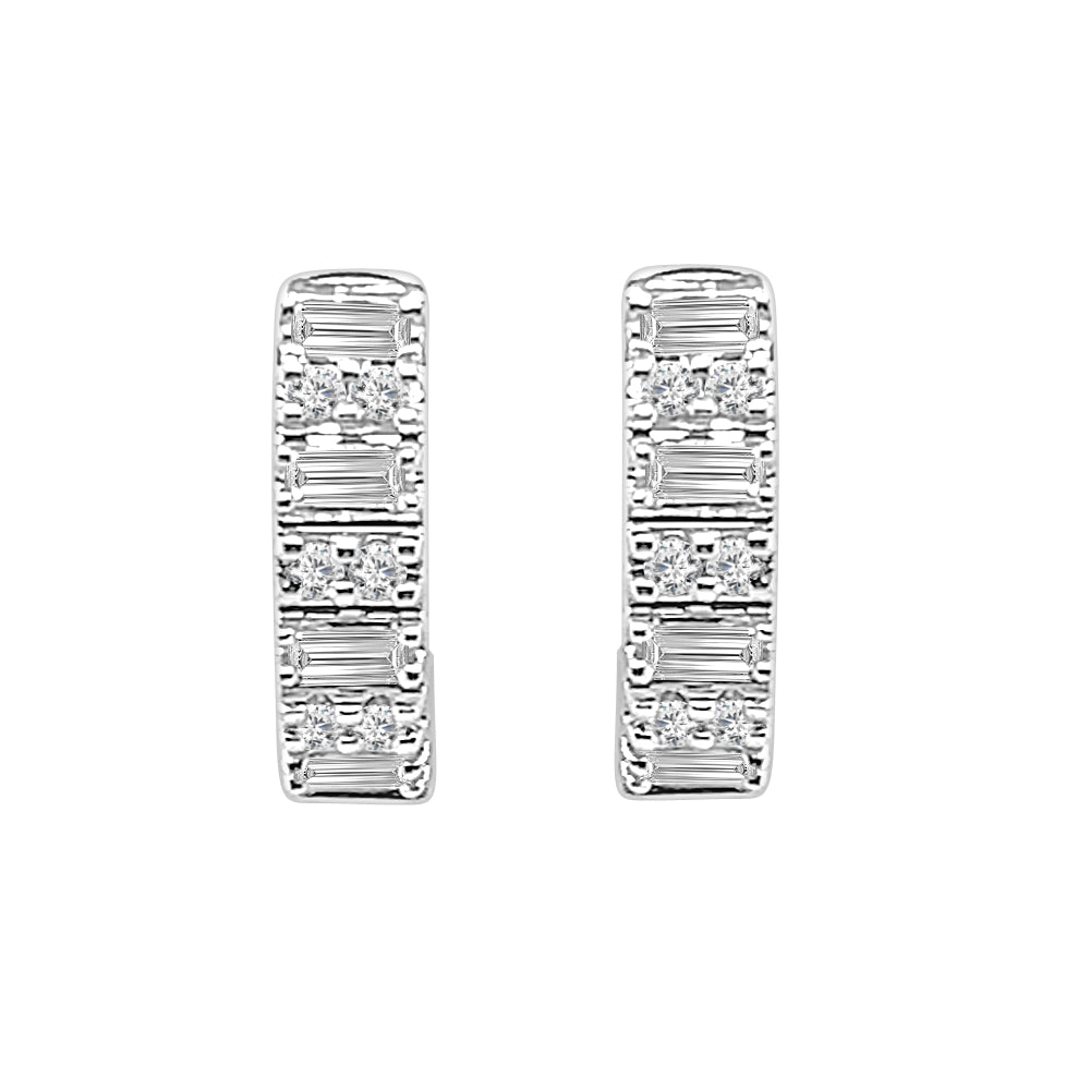 Emerald Shape Diamond Huggie Earrings in 10K White Gold - 0.25 ct