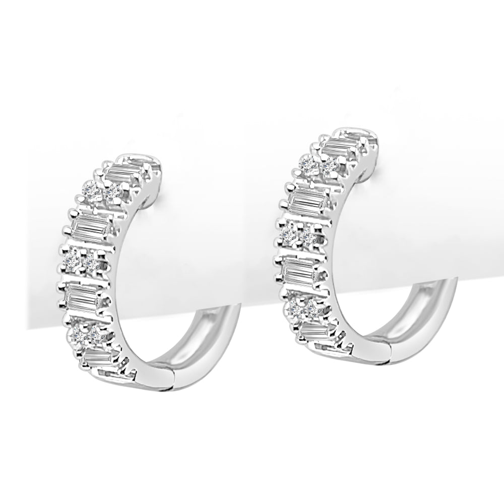 Emerald Shape Diamond Huggie Earrings in 10K White Gold - 0.25 ct