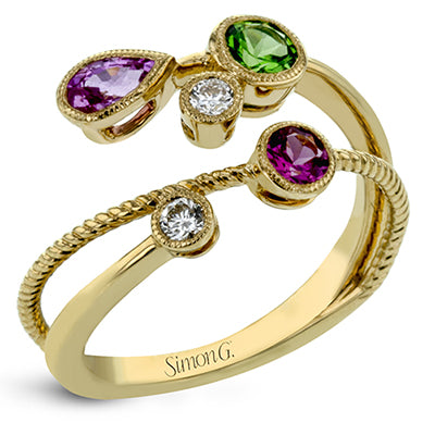 Twist Tsavorite 0.25ct and Spinell 0.45ct Ring in 18 Karat Yellow Gold