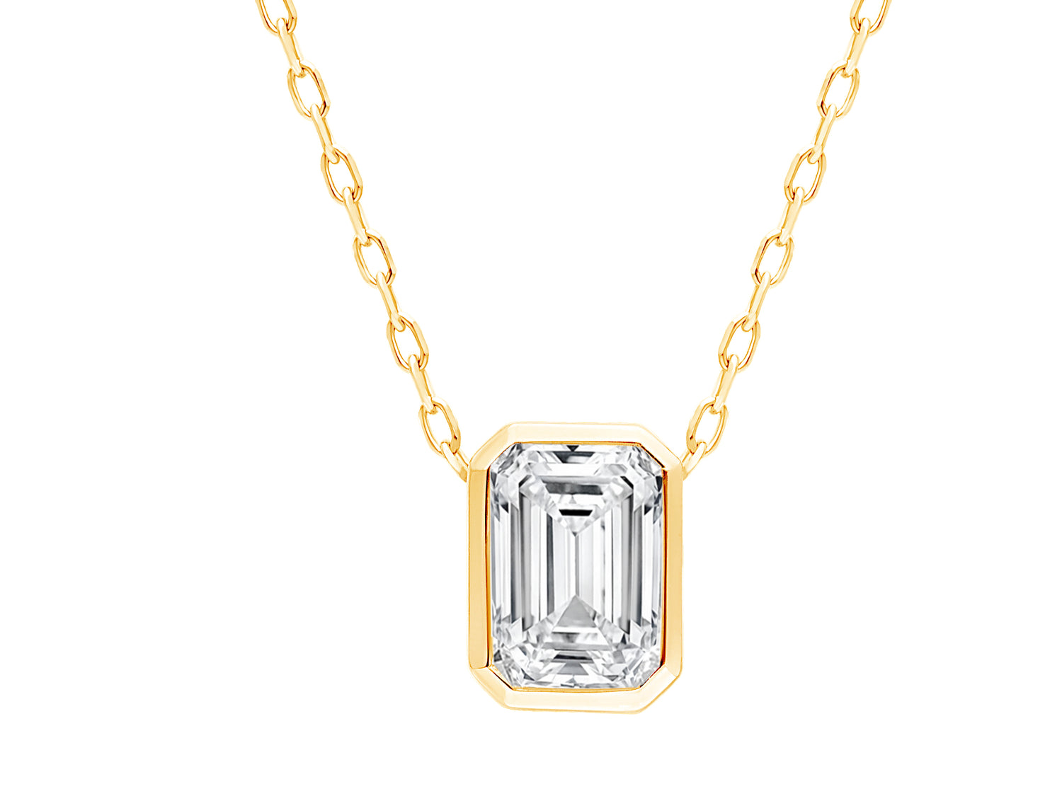 Emerald Shape 1.03 Lab Diamond Bezel Stationary Necklace in 14 Karat Yellow Gold