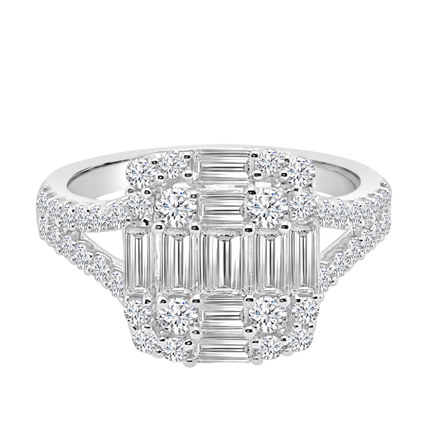 14K White Gold Halo Mosaic Engagement Ring with 1.72ct Natural Diamond