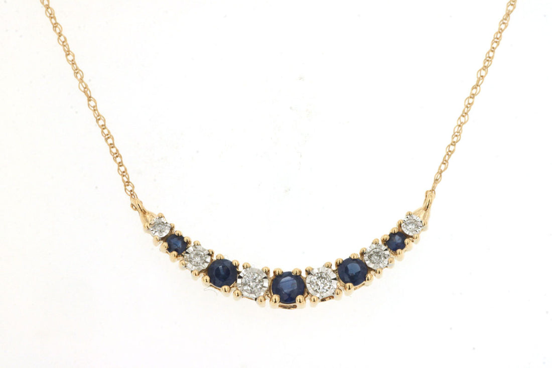 14 Karat Yellow Gold Curved Stationary Stacking Necklace with 0.40 Blue Sapphire Round Shape