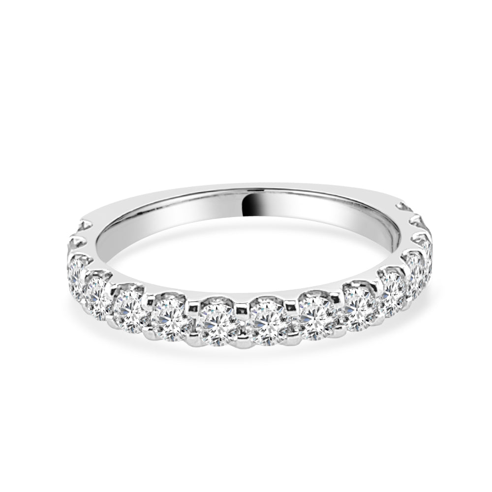 14 Karat White Gold Shared Prong Diamond Wedding Band with 1.00 Carat Natural Round Shape Diamonds