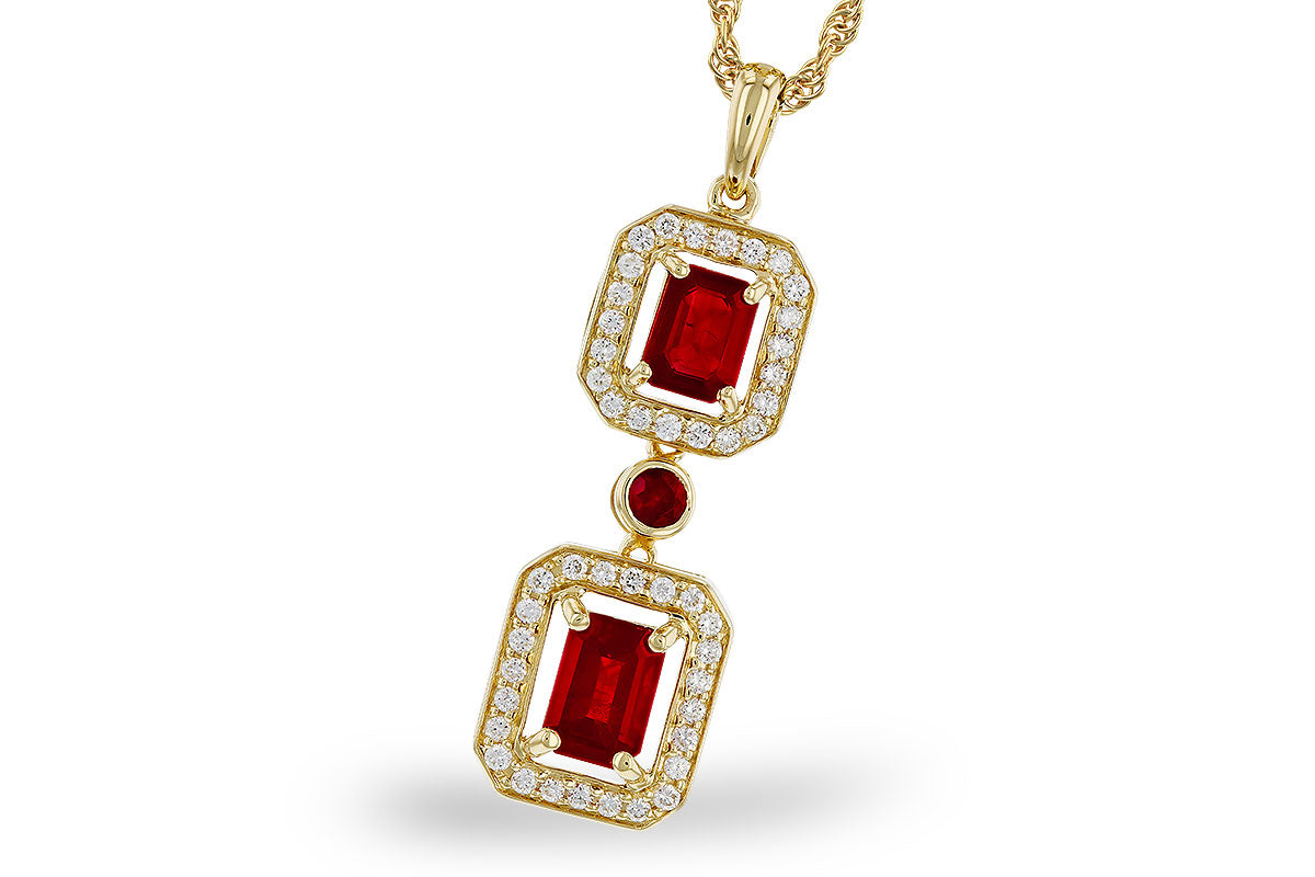 14 Karat Yellow Gold Necklace with Red Stones