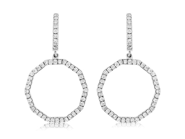 0.90 Carat Natural Diamond Open Circle Earrings in 14 Karat White Gold
