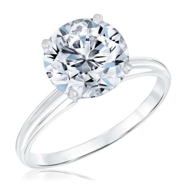 14K White Gold Round Natural Diamond Engagement Ring, 2.05 Carats