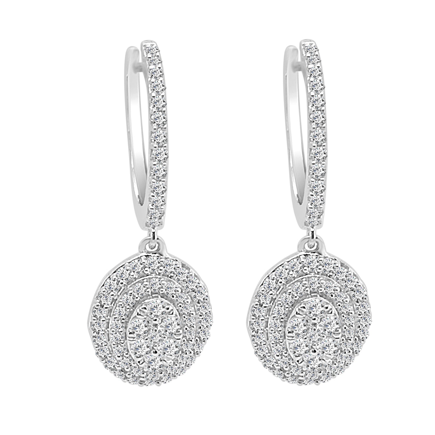 Sparkling Oval Halo Cluster Drop Earrings in 10 Karat White Gold with Natural 0.75 Carat Diamond