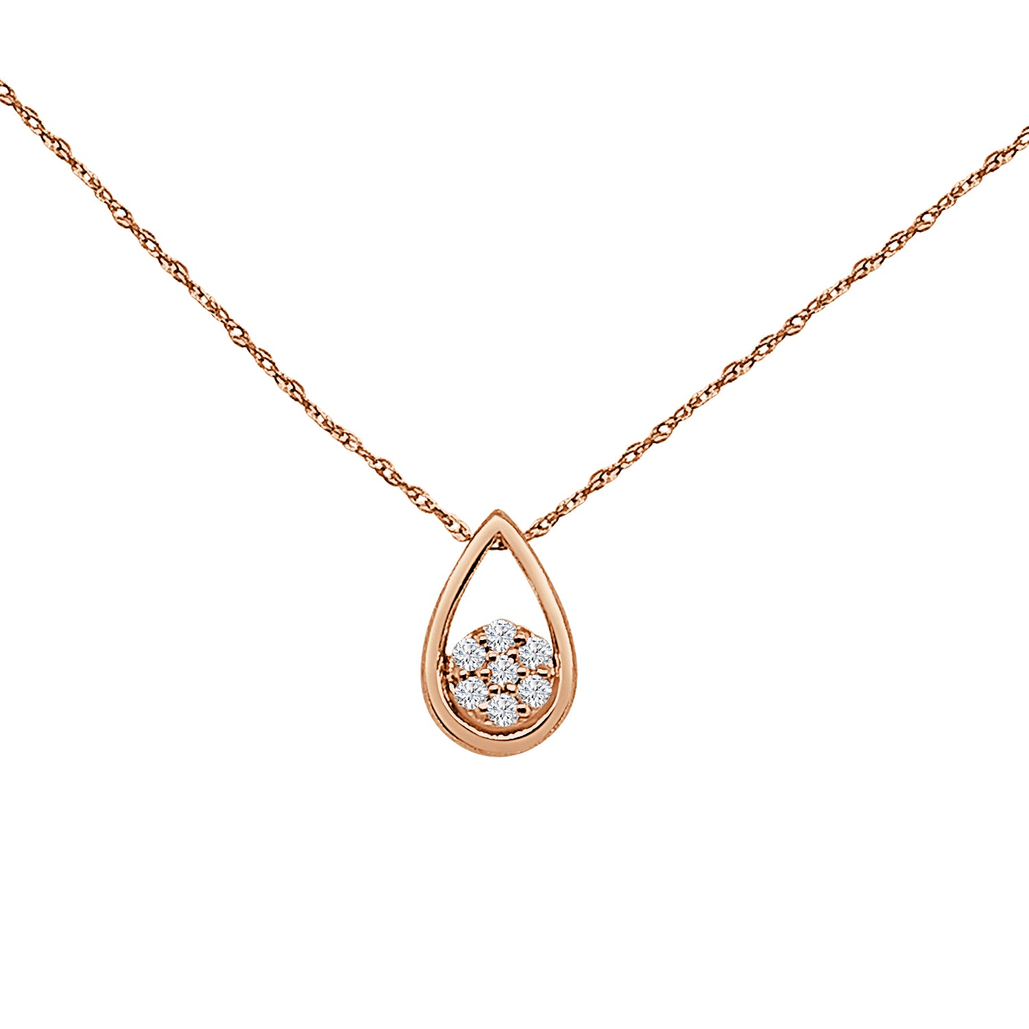 10K Rose Gold Open Teardrop Necklace with Natural Diamond Cluster - 0.10 ct