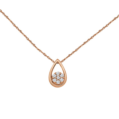 10K Rose Gold Open Teardrop Necklace with Natural Diamond Cluster - 0.10 ct