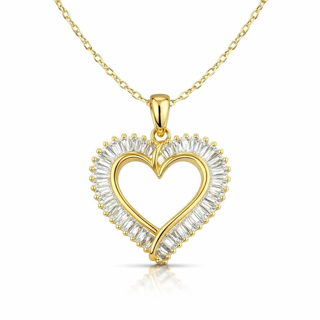 Diamond Baguette Heart Necklace in 14 Karat Yellow Gold