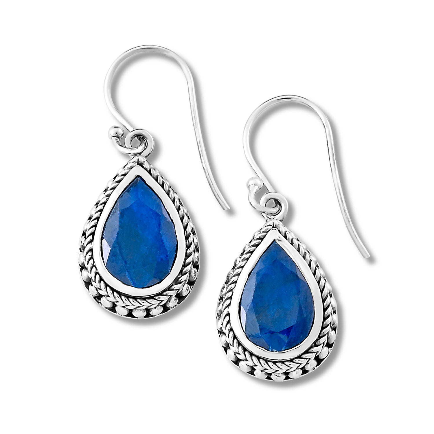 Sterling Silver Blue Sapphire Tear Drop Earrings