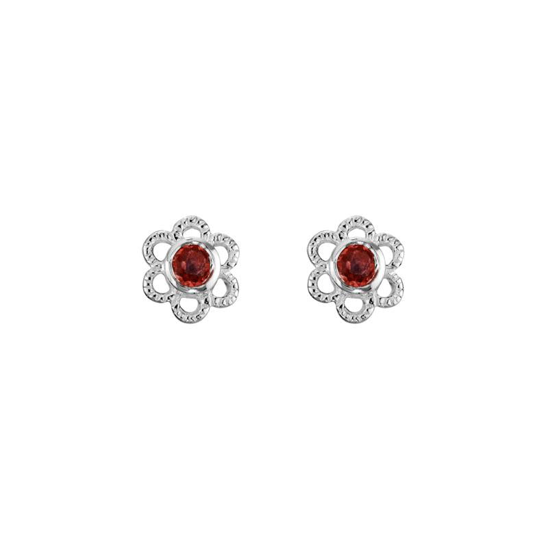 Ruby Blossom Sterling Silver Flower Stud Earrings