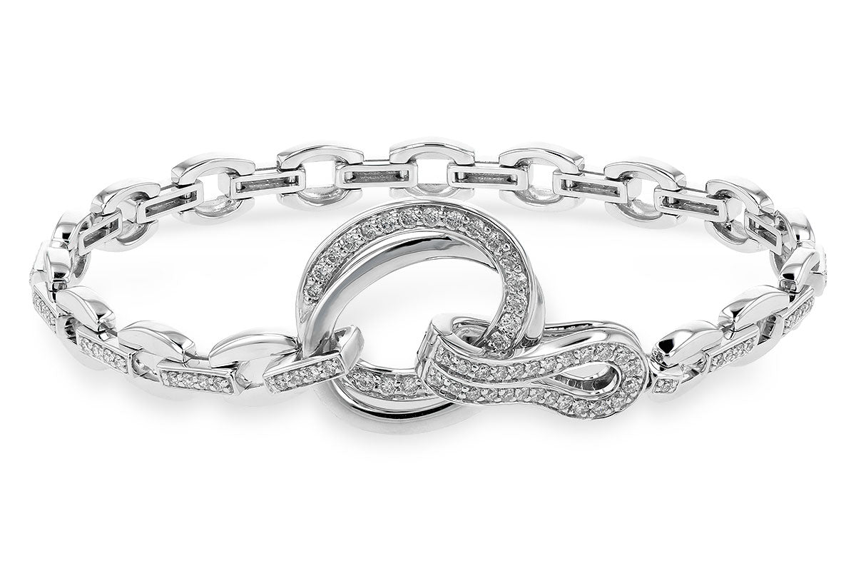 14K White Gold Link Bracelet with Circle Catch Featuring 1.00 Carat Natural Diamond