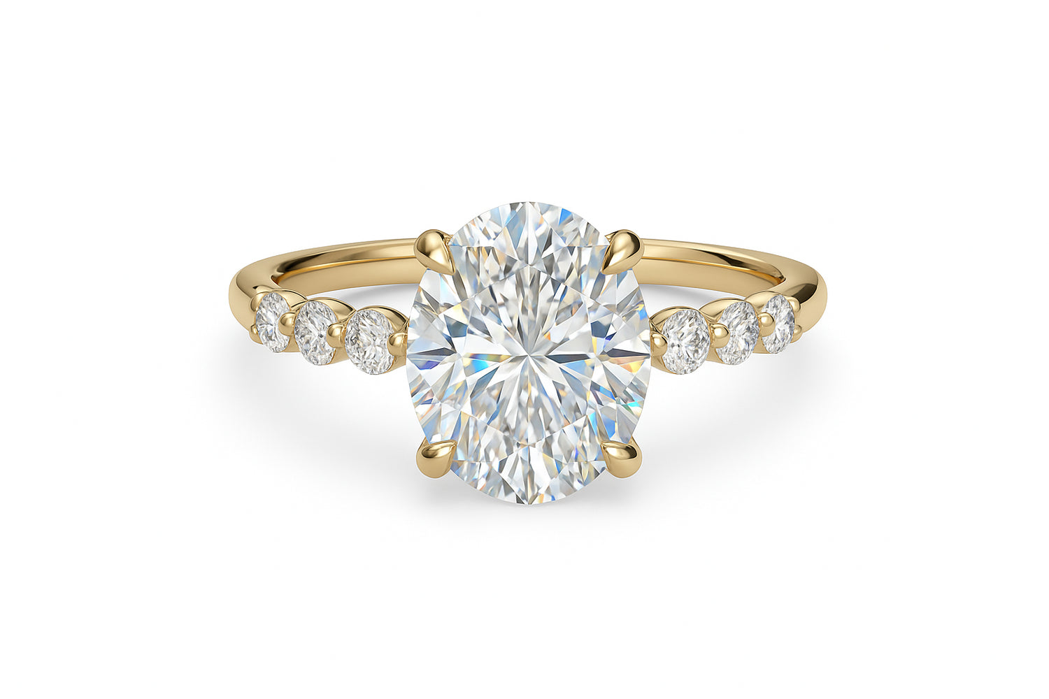 14K Yellow Gold Bubble Diamond Oval Engagement Ring with Lab Diamonds (2.51 ct)