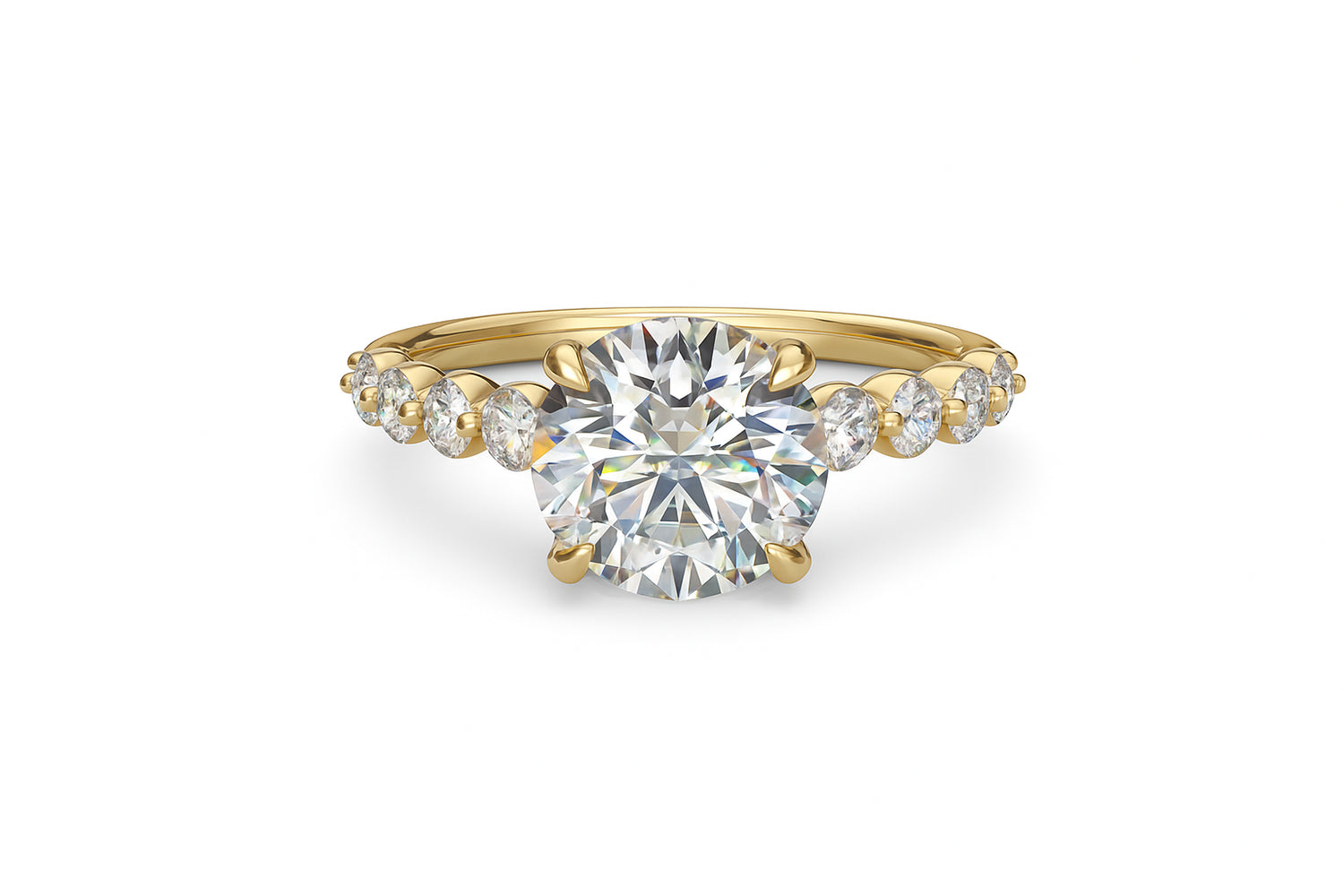 14K Yellow Gold Oval Center Engagement Ring with Bubble Diamond Band and Side Gemstones