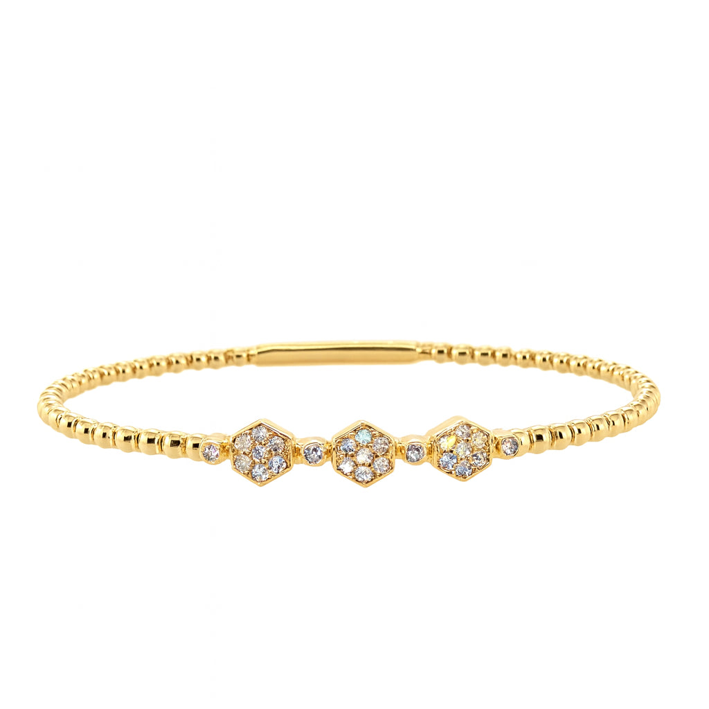 14 Karat Yellow Gold Honeycomb Beaded Flex Bangle
