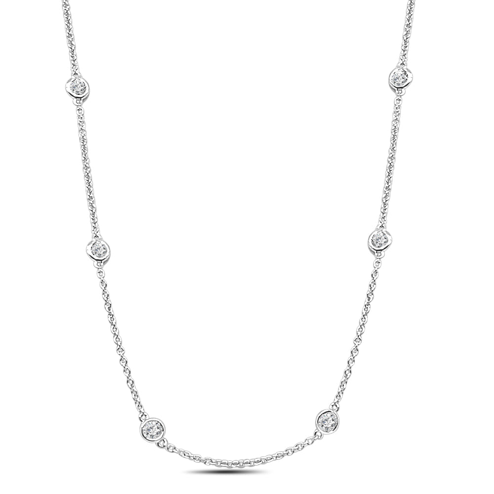 Sparkling Brilliance: 1.60 Carat Natural Diamond Round Shape Diamond Station Necklace in 14 Karat White Gold