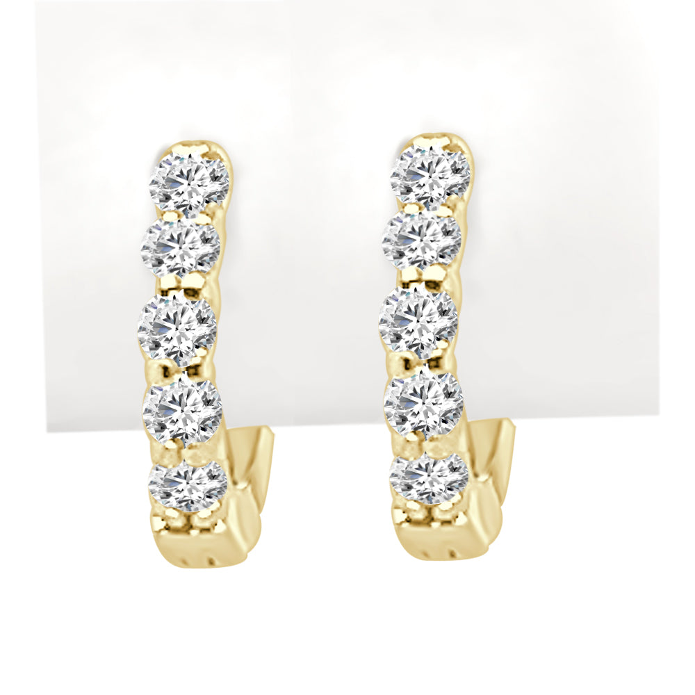 14K Yellow Gold Diamond Hoop Earrings with Shared Prong Set Natural Diamonds (0.40 ct, Round Shape)