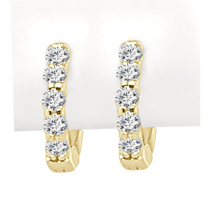 14K Yellow Gold Diamond Hoop Earrings with Shared Prong Set Natural Diamonds (0.40 ct, Round Shape)