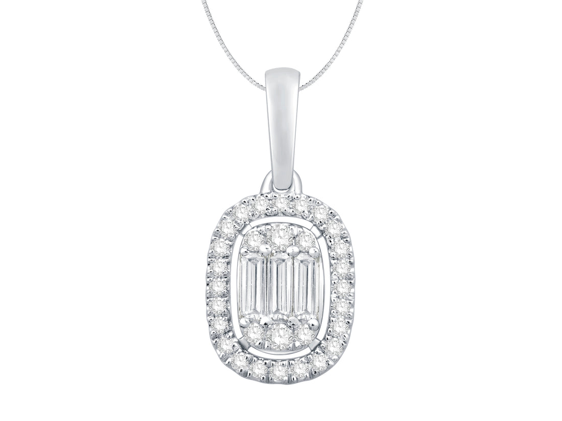 Baguette Halo 10K White Gold Necklace with 0.33 Carat Natural Diamond