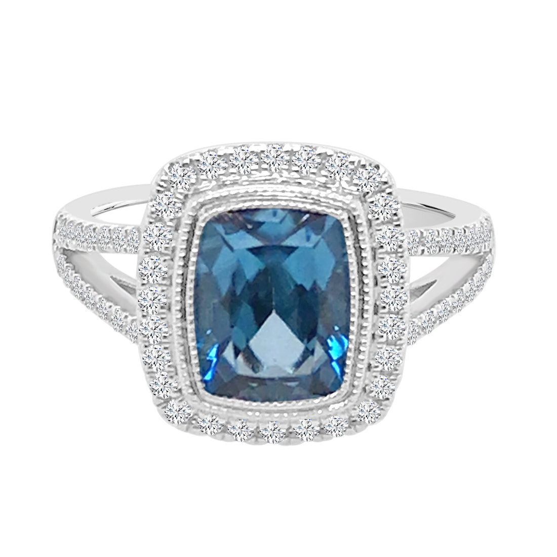 14K White Gold Halo Ring with Blue Topaz 2.57 Carats