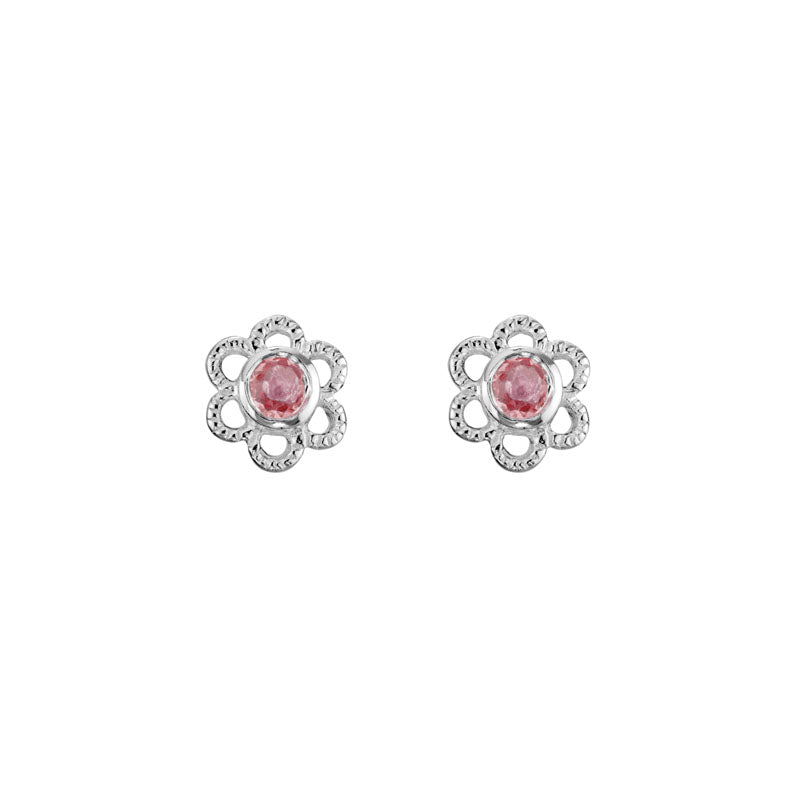 Pink Tourmaline Sterling Silver Flower Stud Earrings