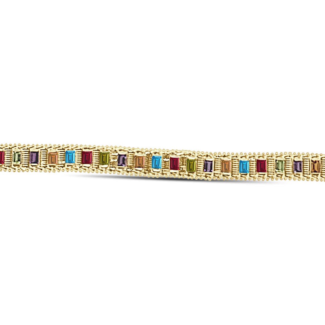 Multicolor Emerald Cut Flexible Bracelet in 14 Karat Yellow Gold