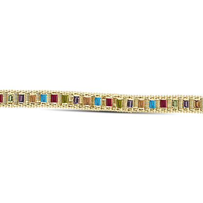 Multicolor Emerald Cut Flexible Bracelet in 14 Karat Yellow Gold