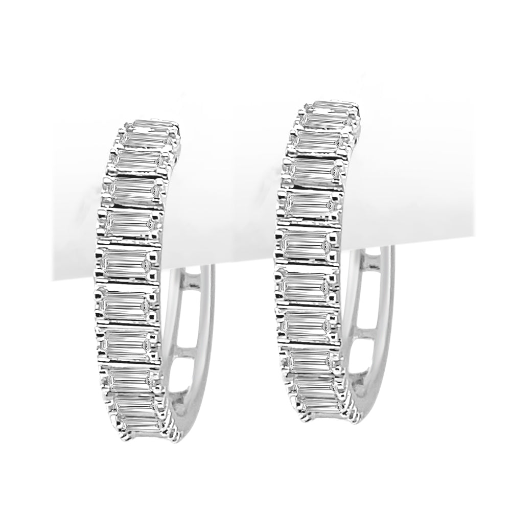 Emerald Cut Diamond Earrings in 14 Karat White Gold with 0.50 Carat Natural Emerald Shape Diamonds
