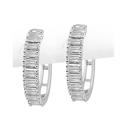 Emerald Cut Diamond Earrings in 14 Karat White Gold with 0.50 Carat Natural Emerald Shape Diamonds