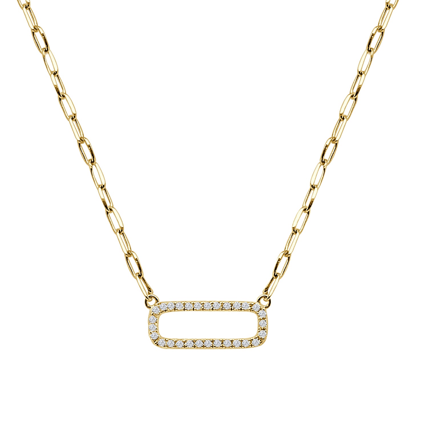 14 Karat Two-Tone Open Bar Paperclip Necklace with Natural Diamond Accent - 0.20 ct