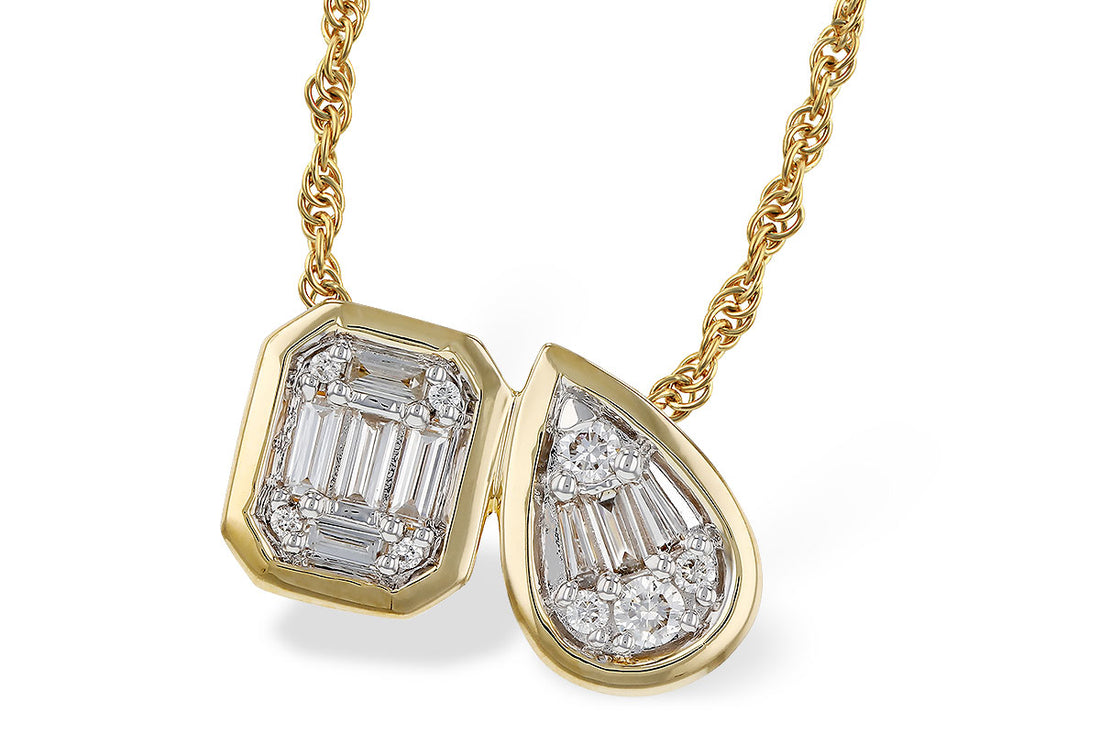 14K Yellow Gold Bezel Set Two Stone Baguette Diamond Necklace - 0.17 Carat