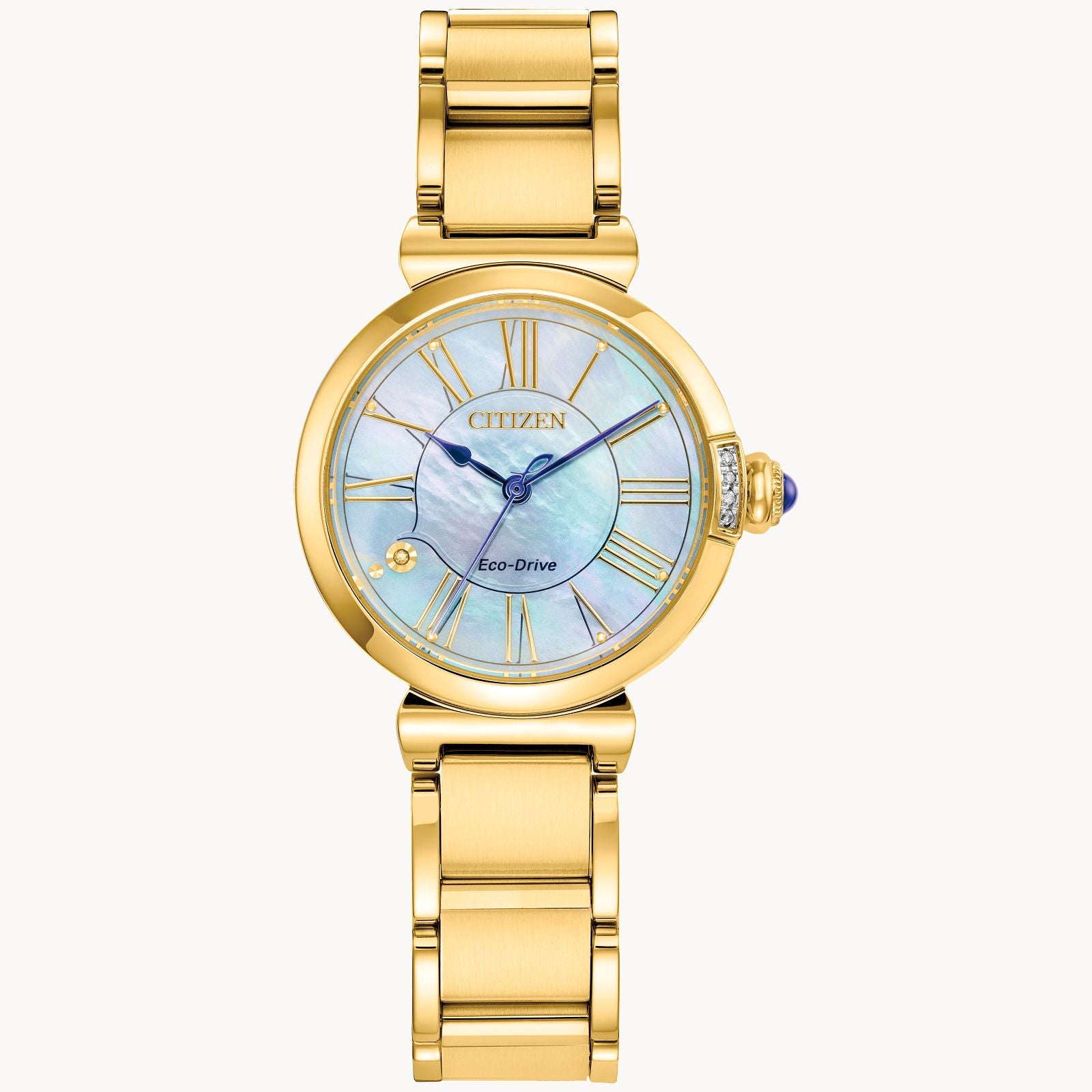 Ladies Citizen Stainless Steel Watch with L Mae White Dial, Sapphire Crystal, and Natural Diamond Accent