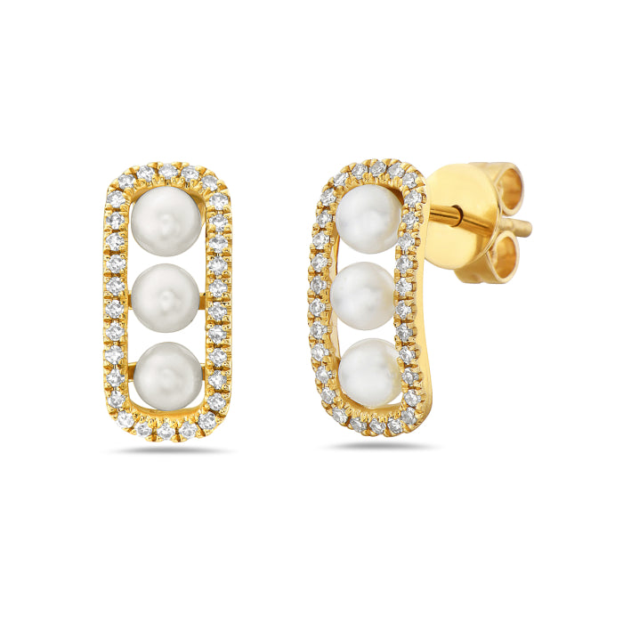 14 Karat Yellow Gold Pearl Earrings: Elegant &amp; Timeless Beauty