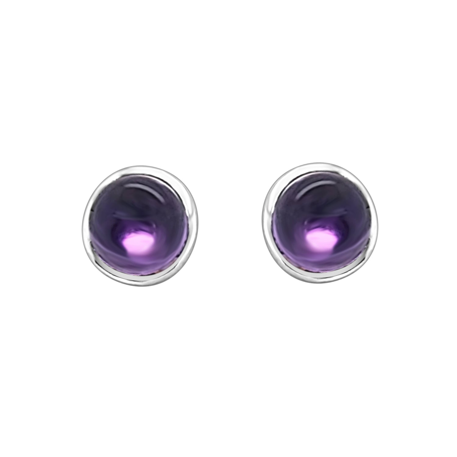 Sterling Silver Bezel Set Amethyst Cabochon Earrings - Round Shape 1.18