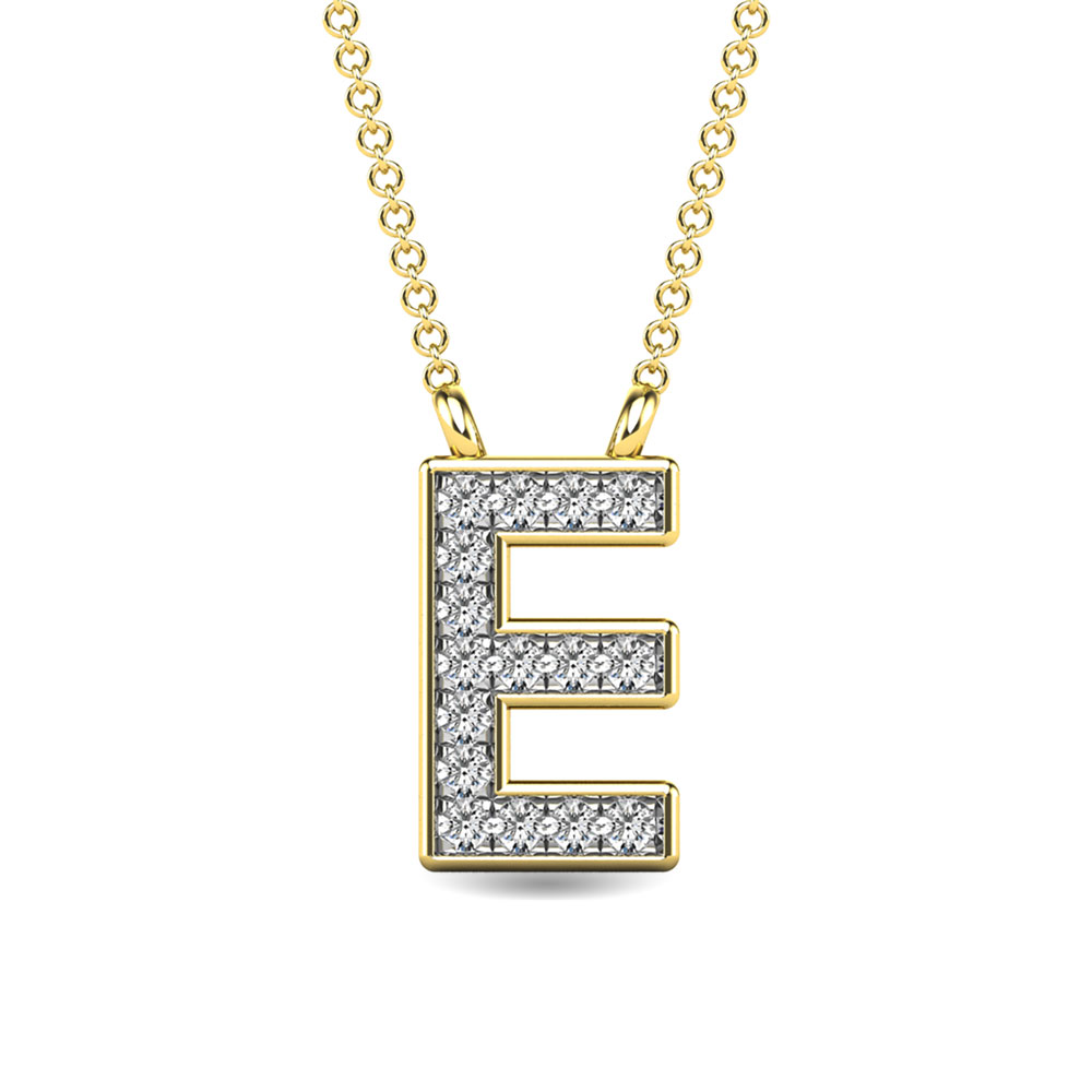 Personalized Initial E Necklace in 10 Karat Yellow Gold with Natural Diamond Accent (0.05 ct)