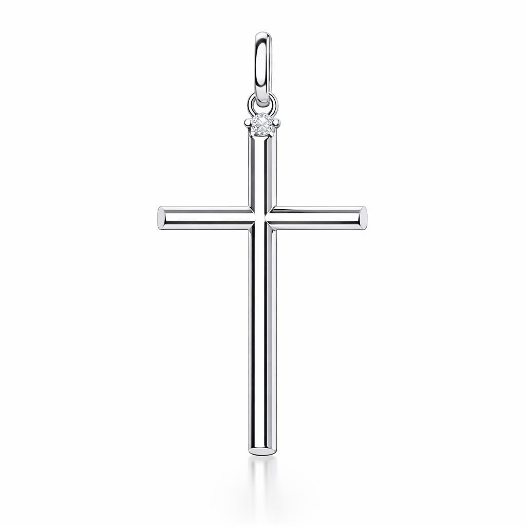 14 Karat White Gold Cross Pendant Necklace