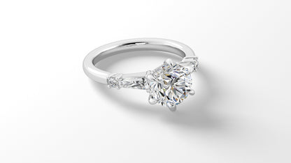 Platinum Hidden Halo Engagement Mounting with Round Brilliant Cut Diamonds and Tapered Baguettes