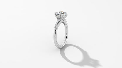 Platinum Hidden Halo Engagement Mounting with Round Brilliant Cut Diamonds and Tapered Baguettes