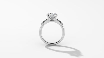 Platinum Hidden Halo Engagement Mounting with Round Brilliant Cut Diamonds and Tapered Baguettes