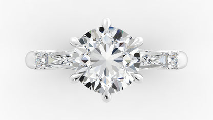 Platinum Hidden Halo Engagement Mounting with Round Brilliant Cut Diamonds and Tapered Baguettes