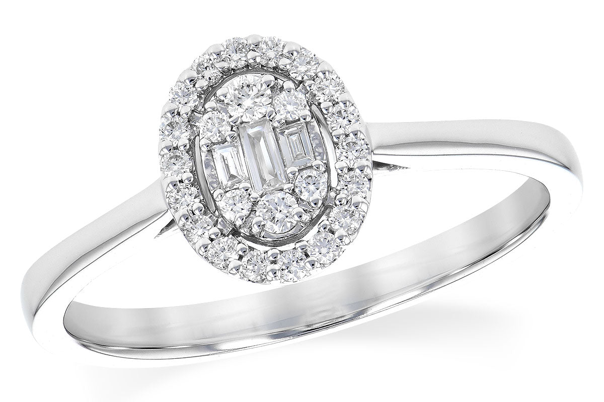 Oval Mosaic Natural Diamond Engagement Ring in 14 Karat White Gold (0.18 ct)