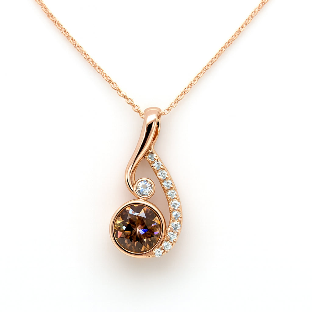 14K Rose Gold Round Morganite and Diamond Necklace - 0.73 Carats