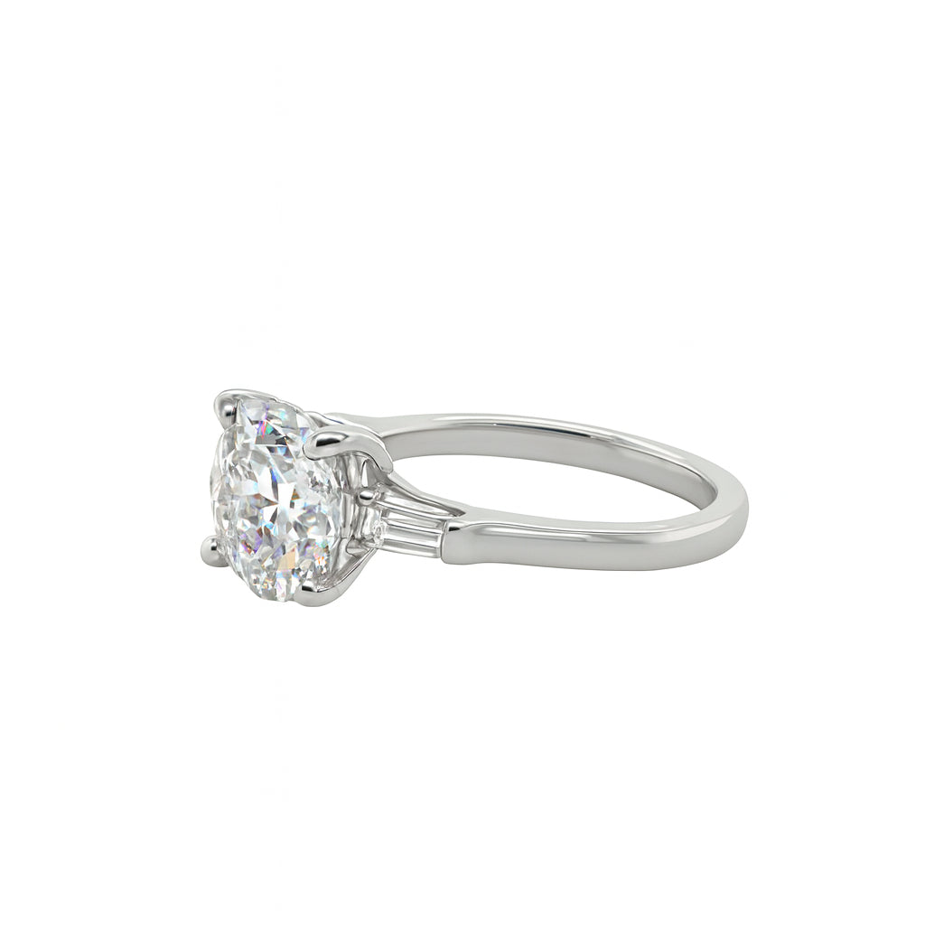 3.00 ct Round Brilliant Tapered Baguette Engagement Ring in 14K White Gold with Lab Diamond