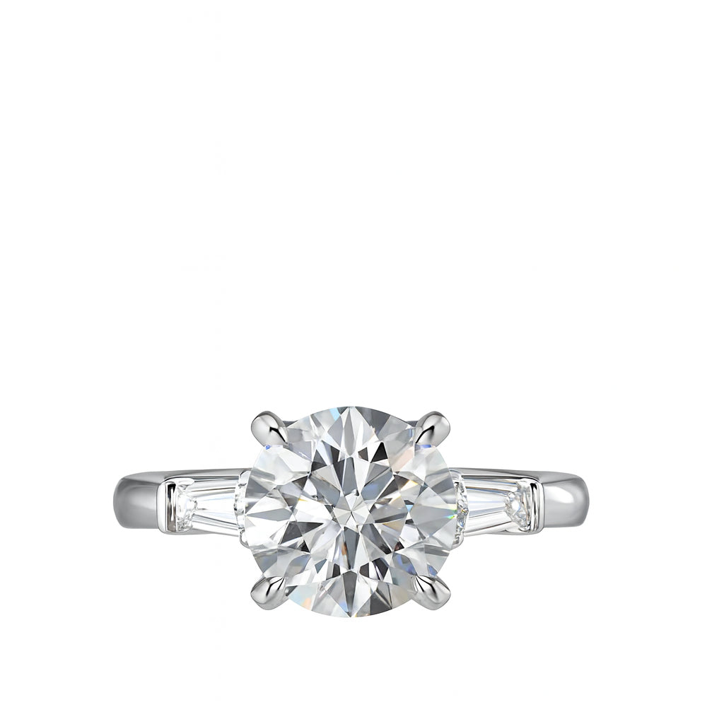 3.00 ct Round Brilliant Tapered Baguette Engagement Ring in 14K White Gold with Lab Diamond