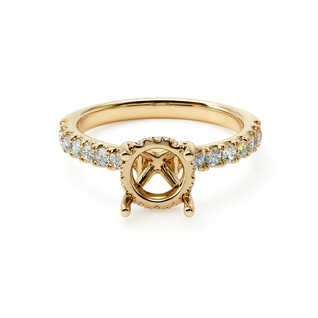 14K Yellow Gold Hidden Halo Engagement Mounting with Lab Diamond