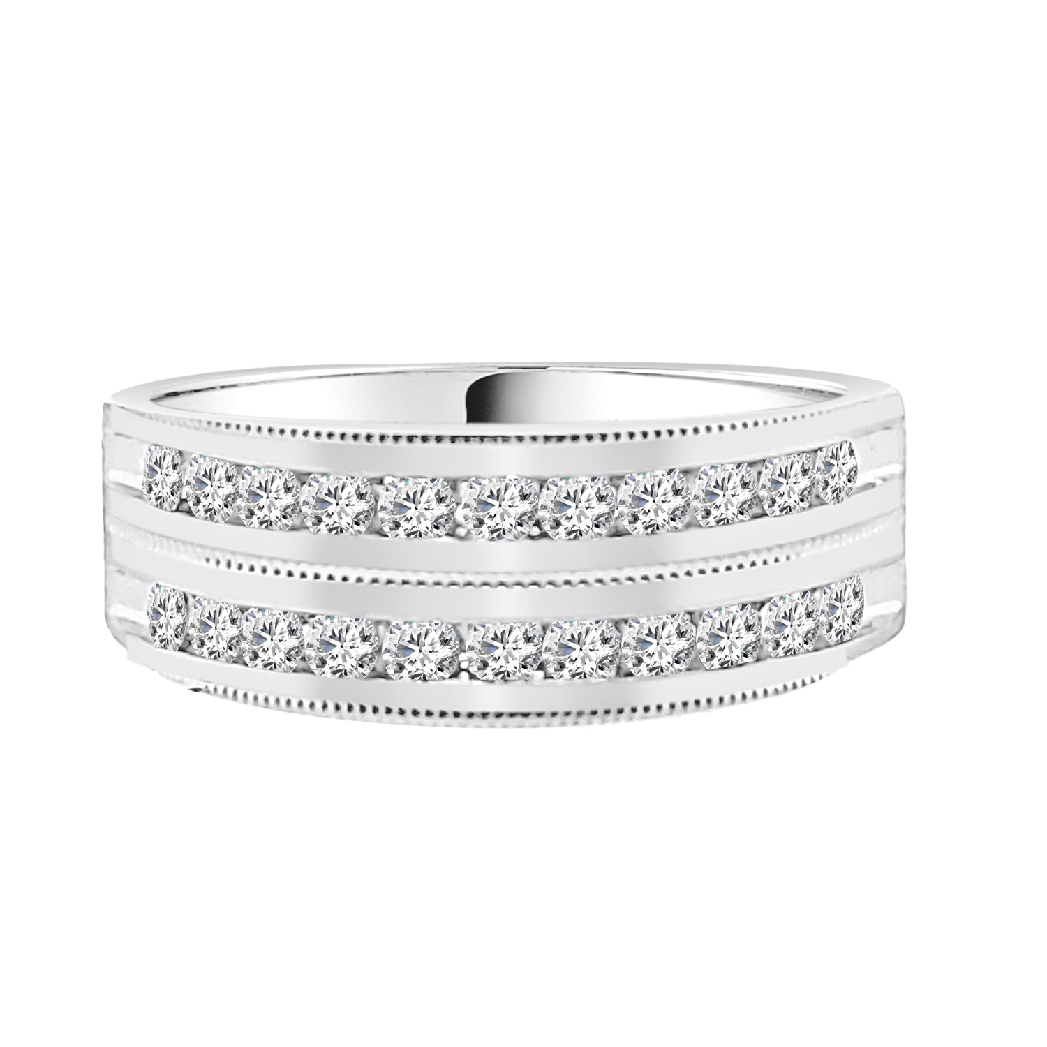 10K White Gold 2-Row Milgrain Wedding Band with 0.75ct Natural Diamond