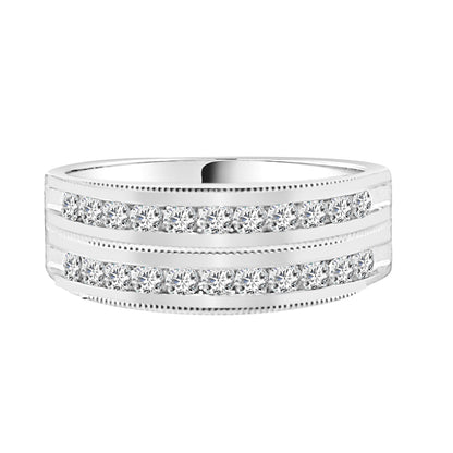 10K White Gold 2-Row Milgrain Wedding Band with 0.75ct Natural Diamond