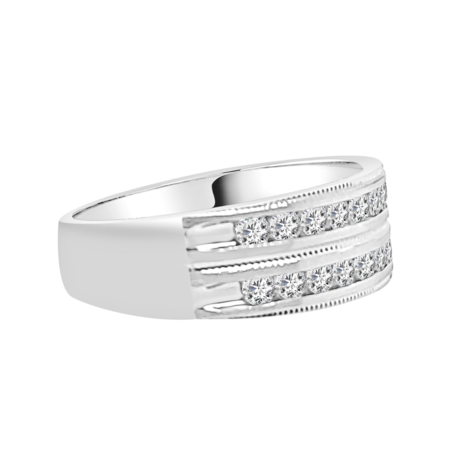 10K White Gold 2-Row Milgrain Wedding Band with 0.75ct Natural Diamond