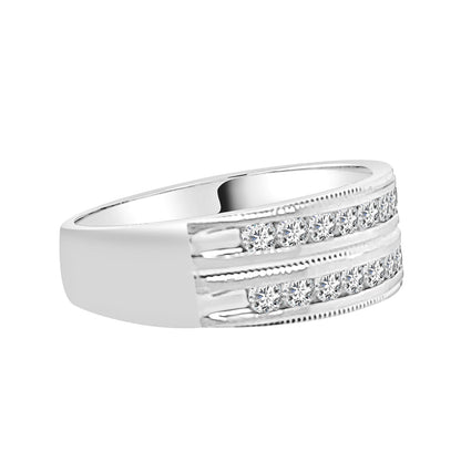 10K White Gold 2-Row Milgrain Wedding Band with 0.75ct Natural Diamond